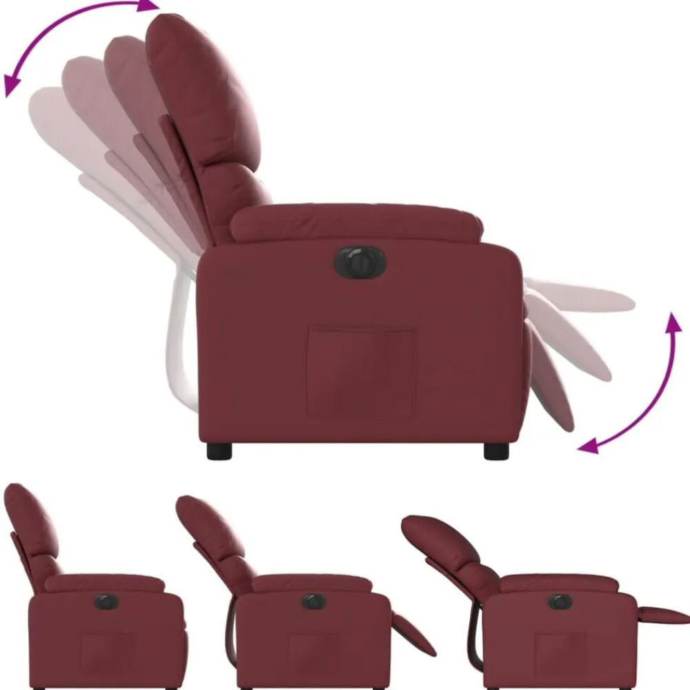 vidaXL Sillas-Sillón reclinable eléctrico de cuero sintético rojo tinto