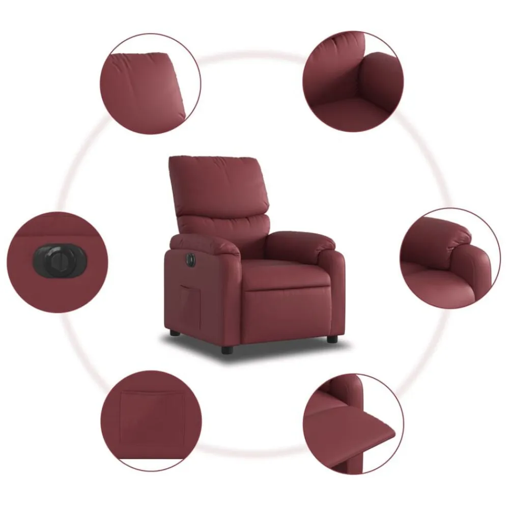vidaXL Sillas-Sillón reclinable eléctrico de cuero sintético rojo tinto
