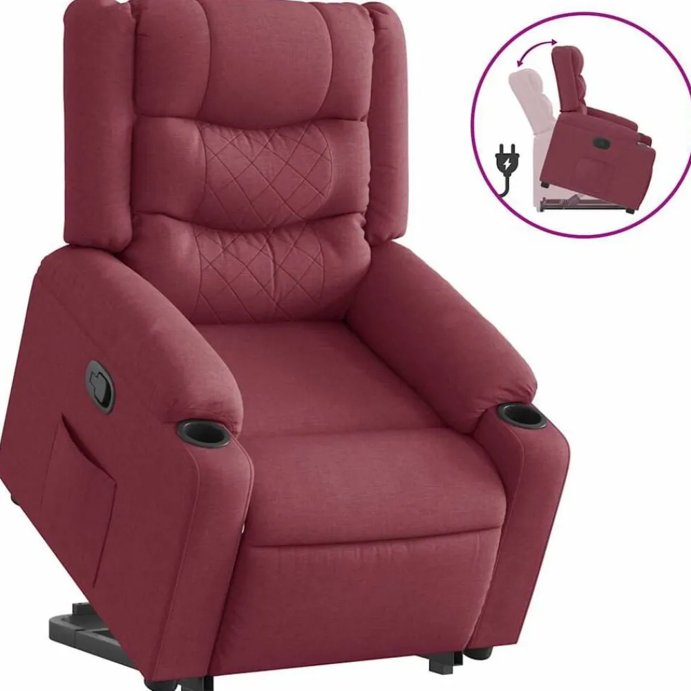 vidaXL Sillón reclinable elevable tela rojo tinto Rojo vino tinto Best