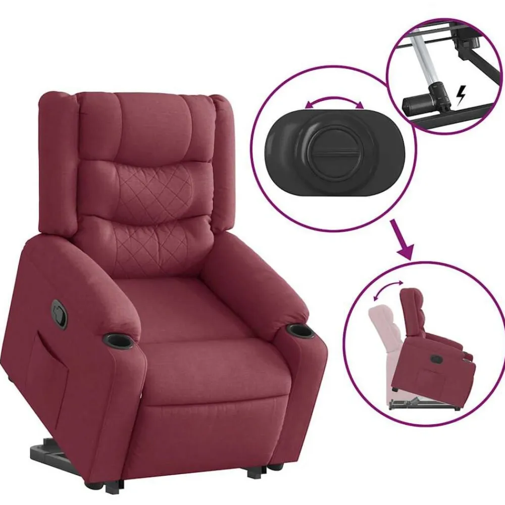 vidaXL Sillón reclinable elevable tela rojo tinto Rojo vino tinto Best