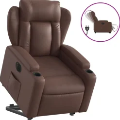vidaXL Sillón reclinable elevable eléctrico de cuero sintético marrón Marrón Online