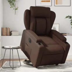 vidaXL Sillón reclinable elevable eléctrico de cuero sintético marrón Marr&oacute;n Online