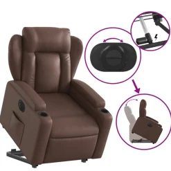 vidaXL Sillón reclinable elevable eléctrico de cuero sintético marrón Marrón Online