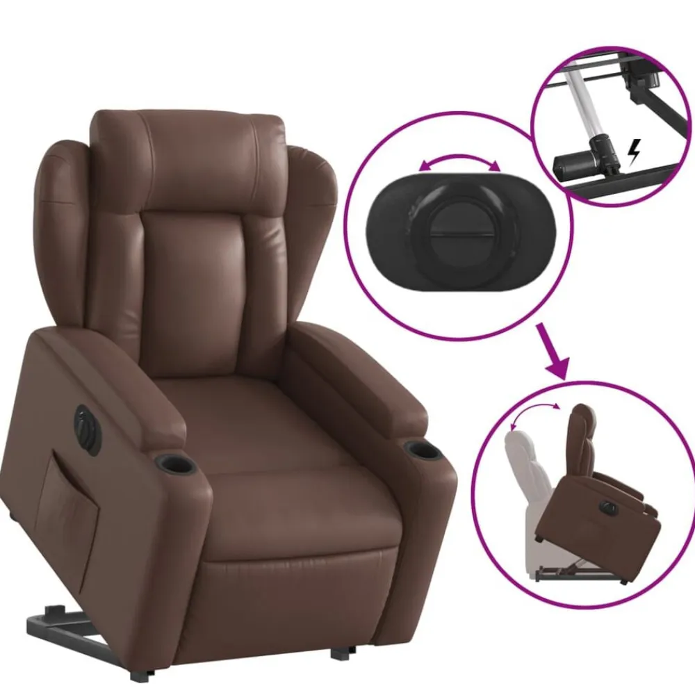 vidaXL Sillón reclinable elevable eléctrico de cuero sintético marrón Marrón Online