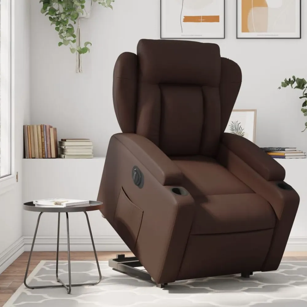 vidaXL Sillón reclinable elevable eléctrico de cuero sintético marrón Marrón Online
