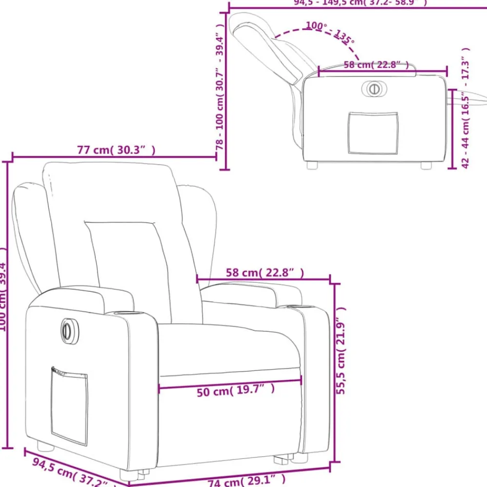 vidaXL Sillón reclinable elevable eléctrico de cuero sintético marrón Marrón Online