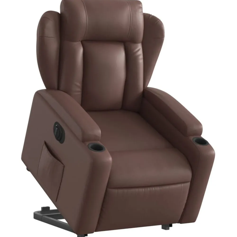 vidaXL Sillón reclinable elevable eléctrico de cuero sintético marrón Marrón Online