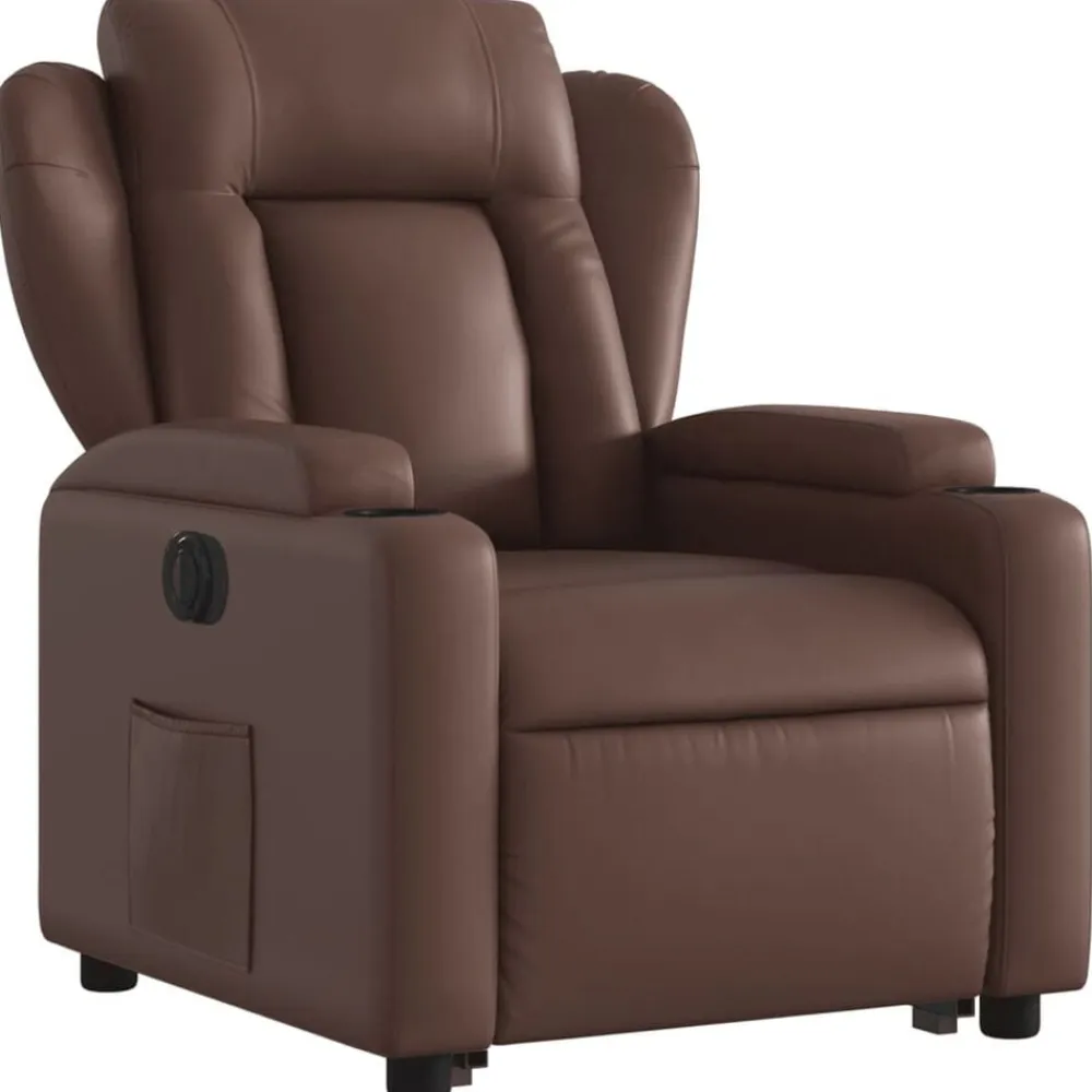 vidaXL Sillón reclinable elevable eléctrico de cuero sintético marrón Marrón Online