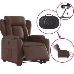 vidaXL Sillón reclinable elevable eléctrico de cuero sintético marrón Marrón Online