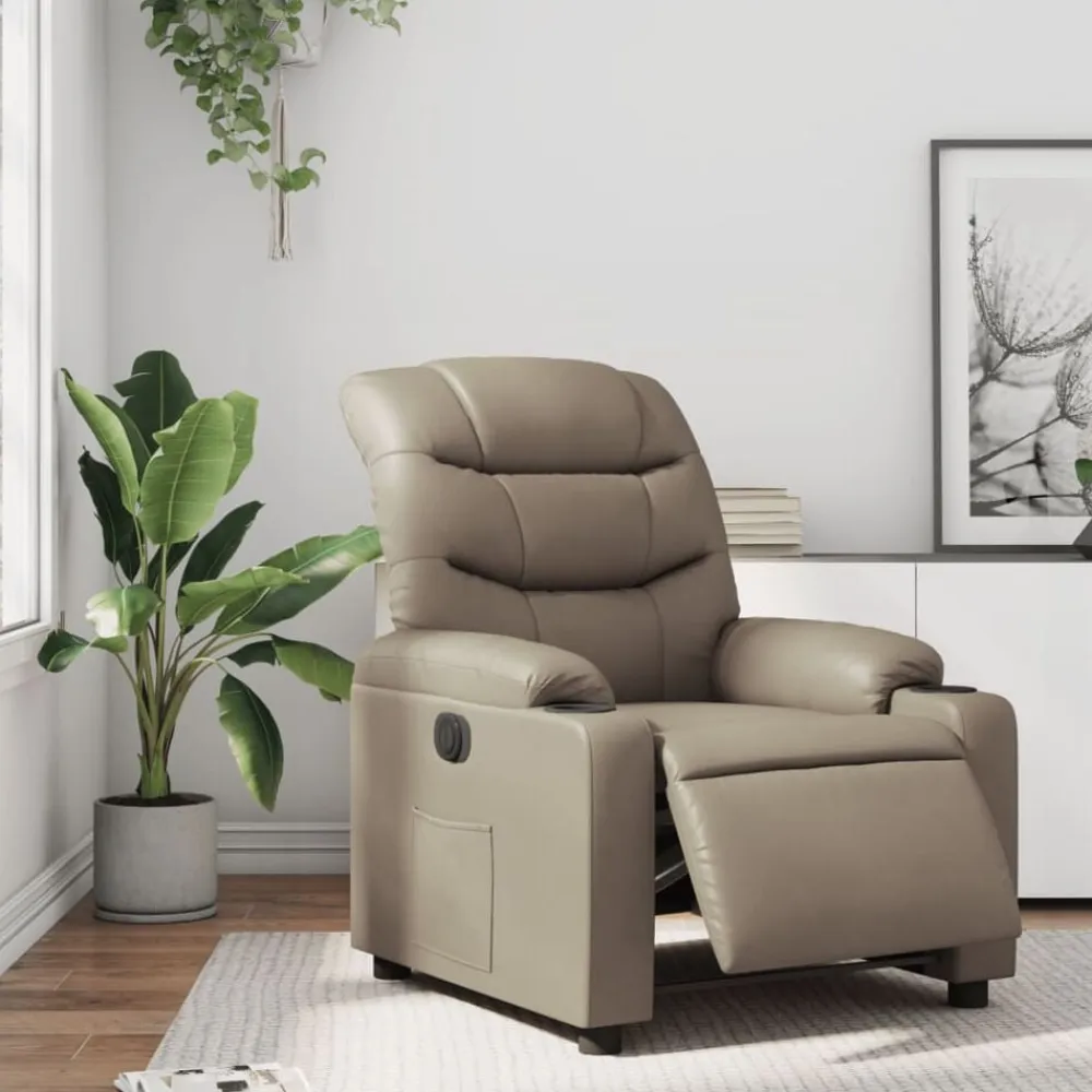 vidaXL Sillón reclinable eléctrico de cuero sintético color Capuchino Outlet