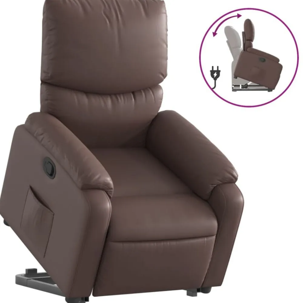 vidaXL Sillón reclinable elevable cuero sintético marrón Marrón New