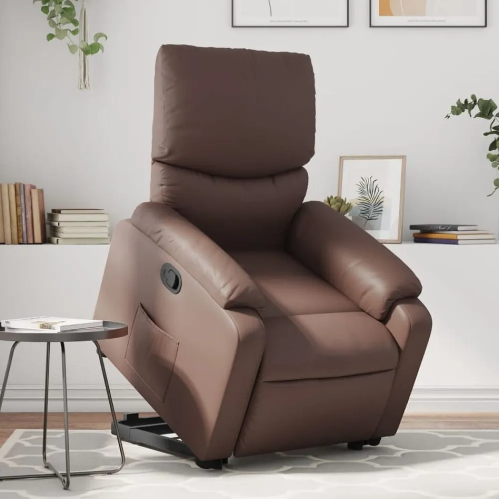 vidaXL Sillón reclinable elevable cuero sintético marrón Marrón New