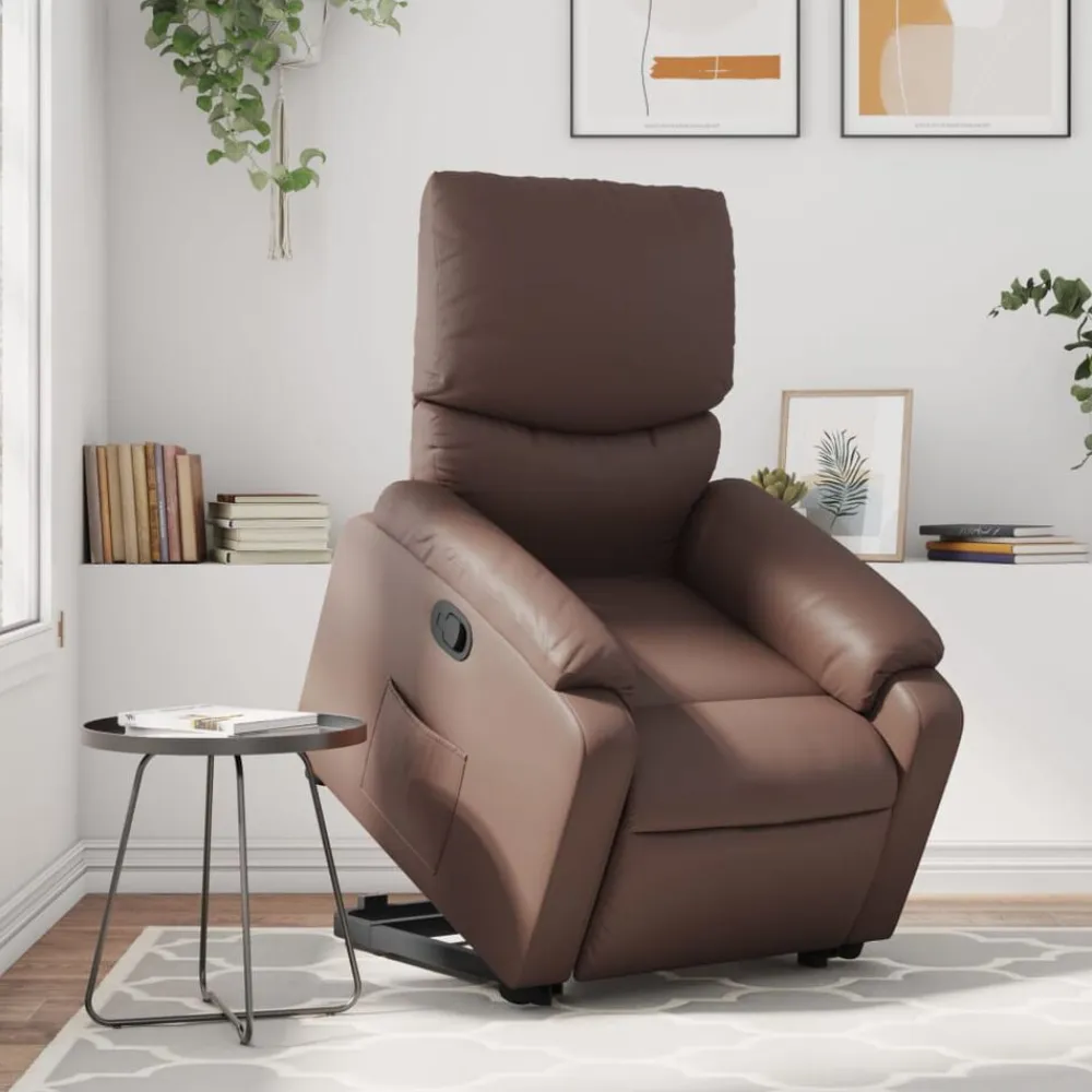 vidaXL Sillón reclinable elevable cuero sintético marrón Marrón New