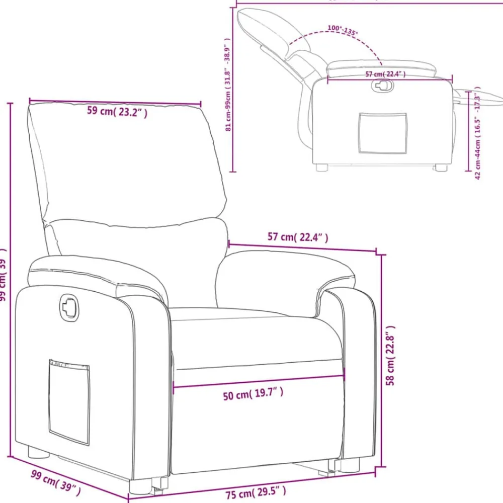vidaXL Sillón reclinable elevable cuero sintético marrón Marrón New
