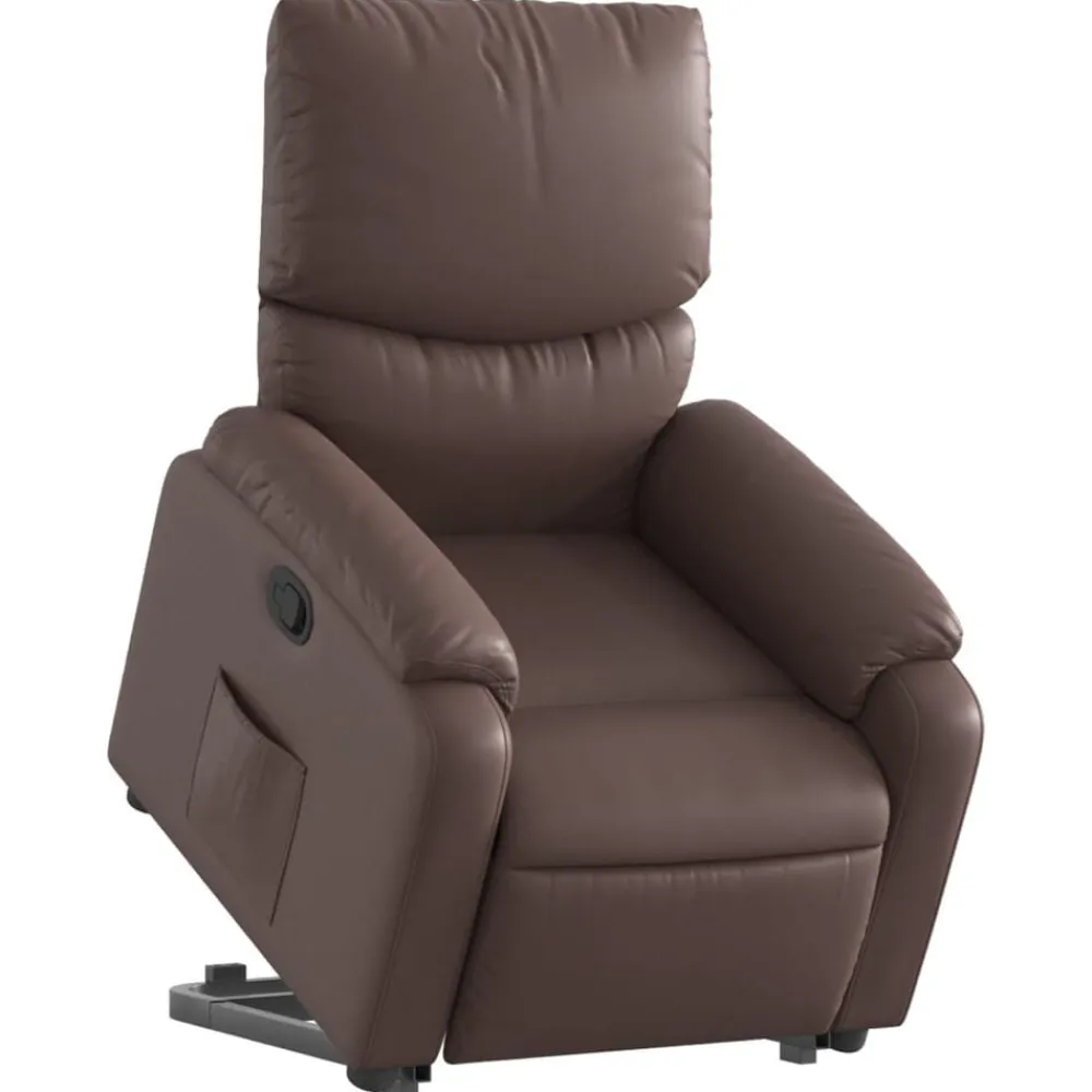 vidaXL Sillón reclinable elevable cuero sintético marrón Marrón New