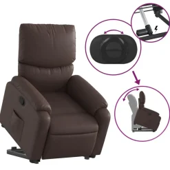 vidaXL Sillón reclinable elevable cuero sintético marrón Marrón New