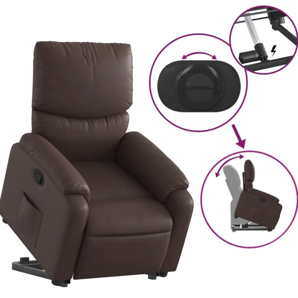 vidaXL Sillón reclinable elevable cuero sintético marrón Marrón New