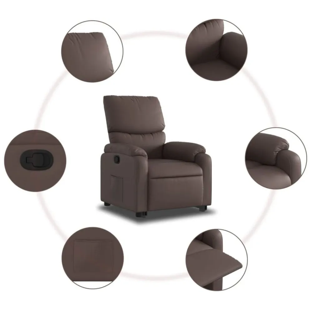 vidaXL Sillón reclinable elevable cuero sintético marrón Marrón New