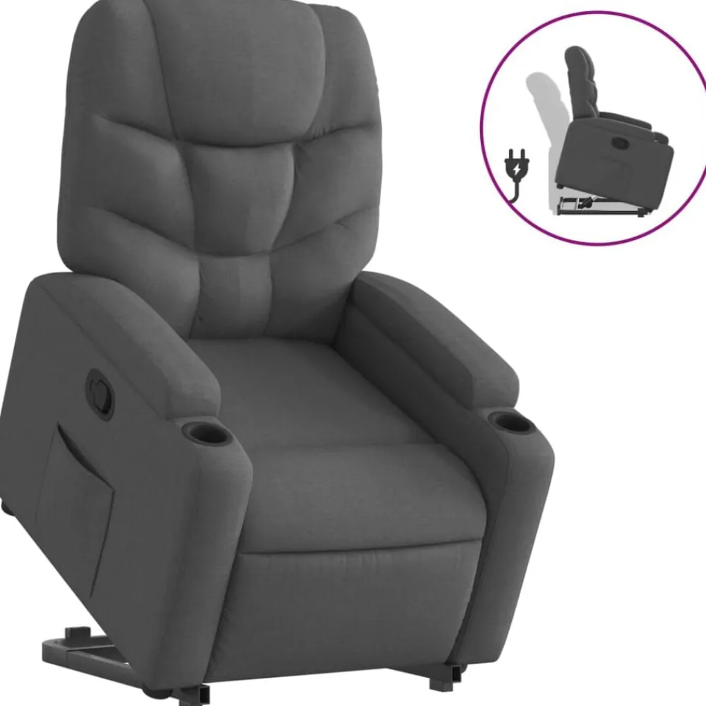 vidaXL Sillón reclinable elevable de tela Gris oscuro New
