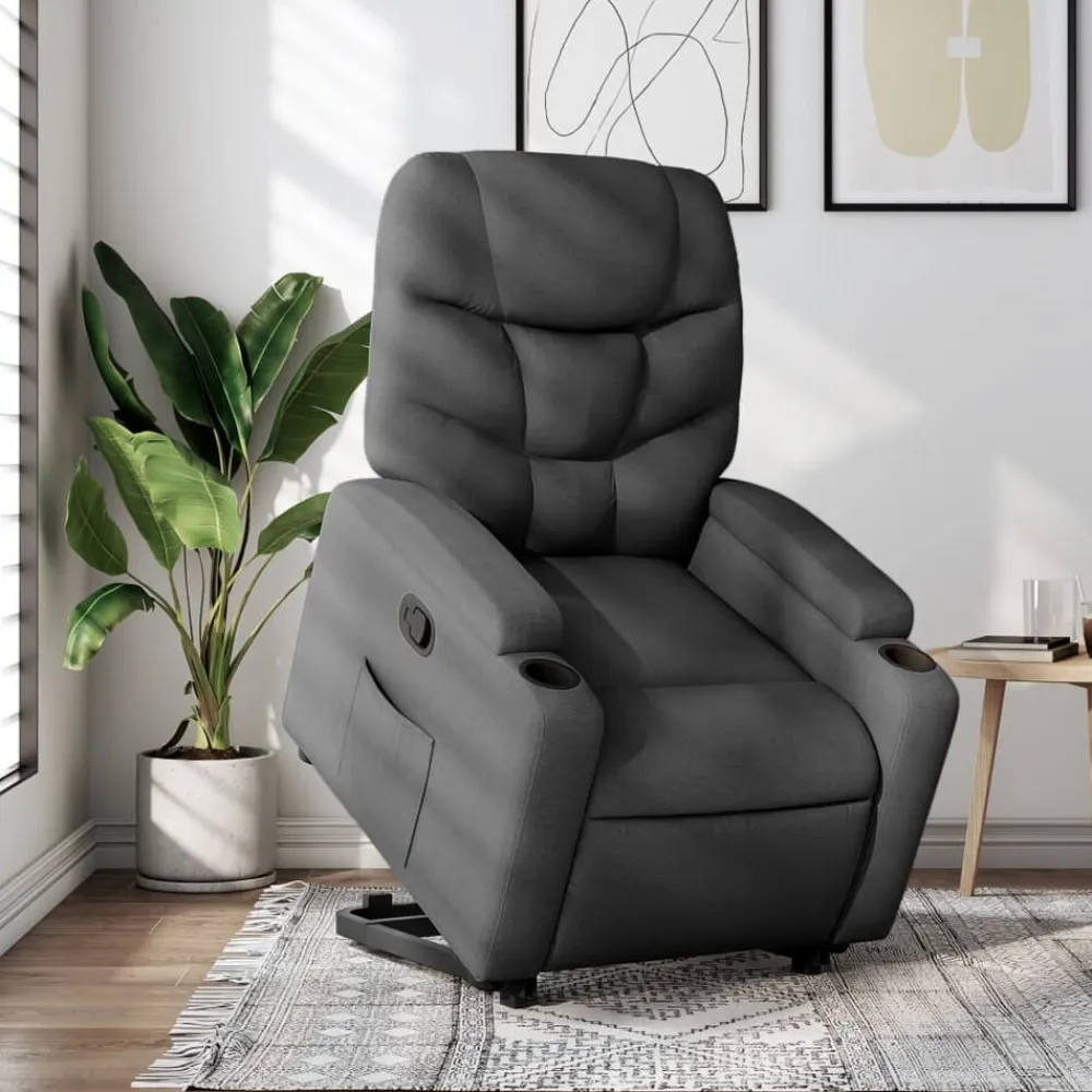 vidaXL Sillón reclinable elevable de tela Gris oscuro New