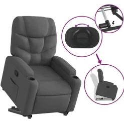 vidaXL Sillón reclinable elevable de tela Gris oscuro New