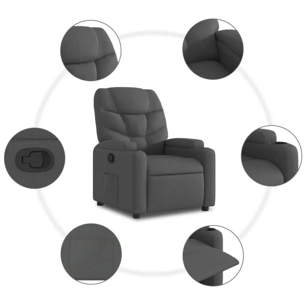 vidaXL Sillón reclinable elevable de tela Gris oscuro New