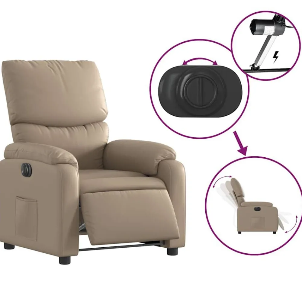 vidaXL Sillón reclinable eléctrico de cuero sintético color Capuchino Outlet