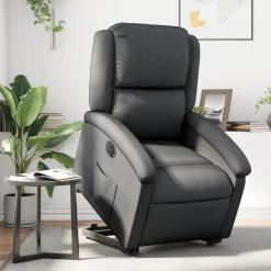 vidaXL Sillón reclinable eléctrico elevable cuero auténtico Negro Sale