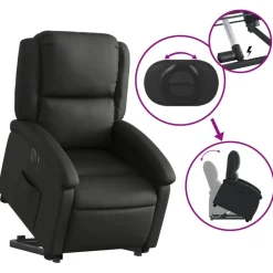 vidaXL Sillón reclinable eléctrico elevable cuero auténtico Negro Sale