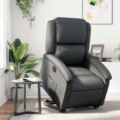 vidaXL Sillón reclinable eléctrico elevable cuero auténtico Negro Sale