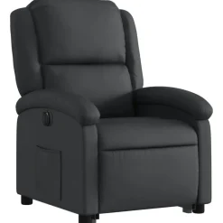 vidaXL Sillón reclinable eléctrico elevable cuero auténtico Negro Sale