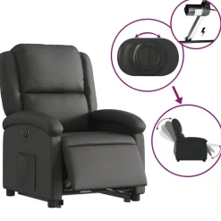 vidaXL Sillón reclinable eléctrico elevable cuero auténtico Negro Sale