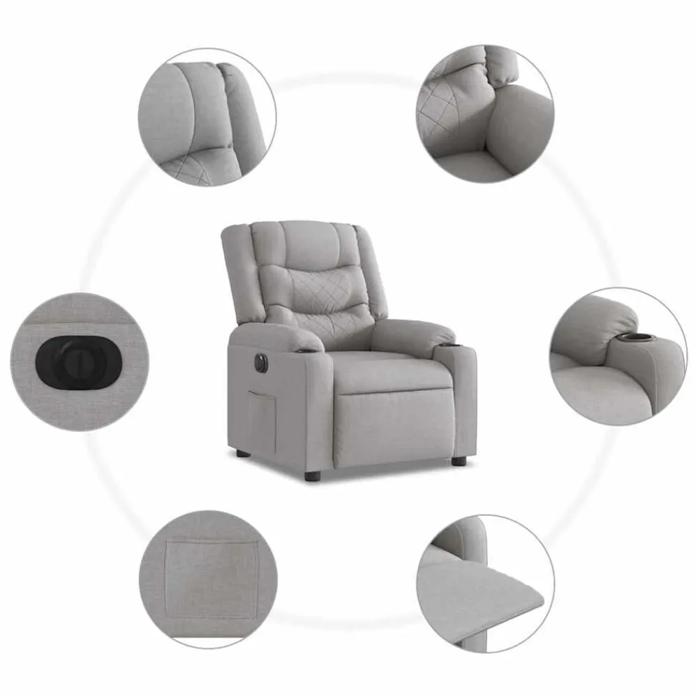 vidaXL Sillón reclinable eléctrico de tela Gris nube Best