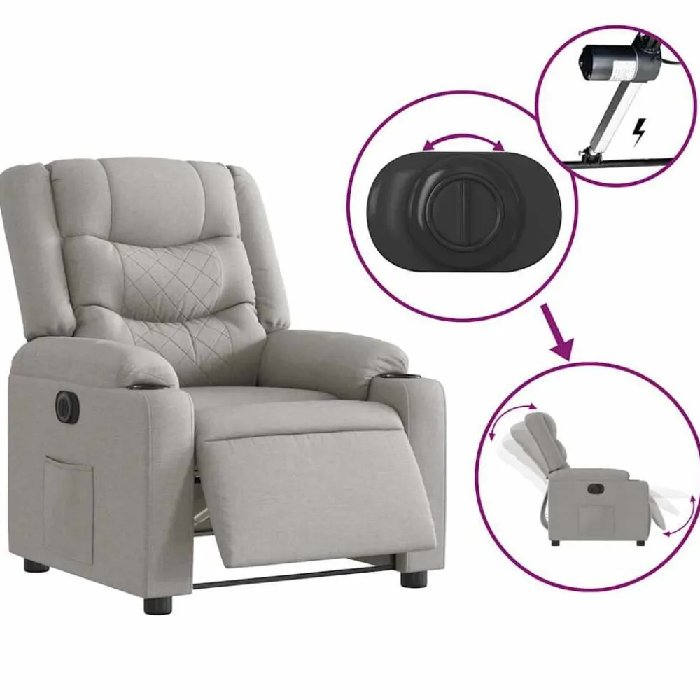 vidaXL Sillón reclinable eléctrico de tela Gris nube Best