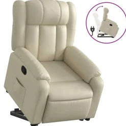 vidaXL Sillón reclinable elevable cuero artificial color Crema Sale