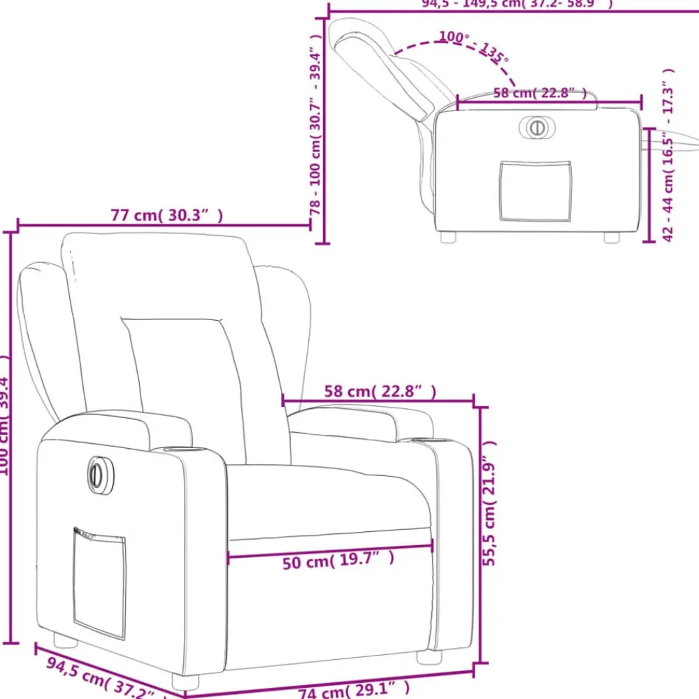vidaXL Sillón reclinable eléctrico tela marrón oscuro Marrón oscuro Outlet