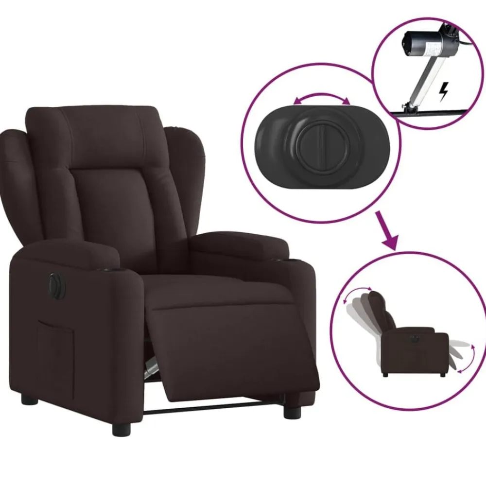 vidaXL Sillón reclinable eléctrico tela marrón oscuro Marrón oscuro Outlet