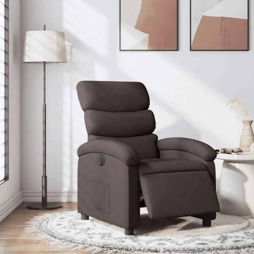 vidaXL Sillas-Sillón reclinable eléctrico tela marrón oscuro
