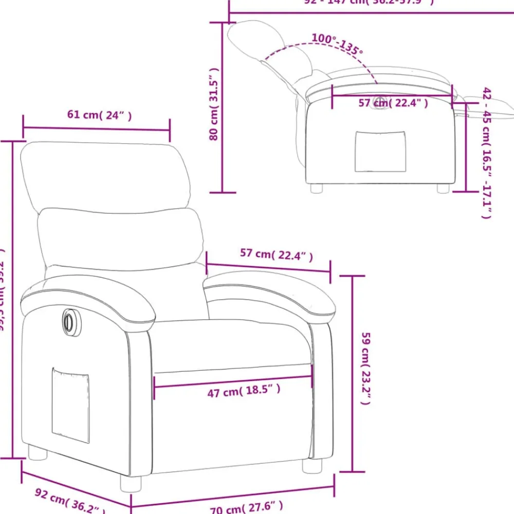 vidaXL Sillas-Sillón reclinable eléctrico tela marrón oscuro