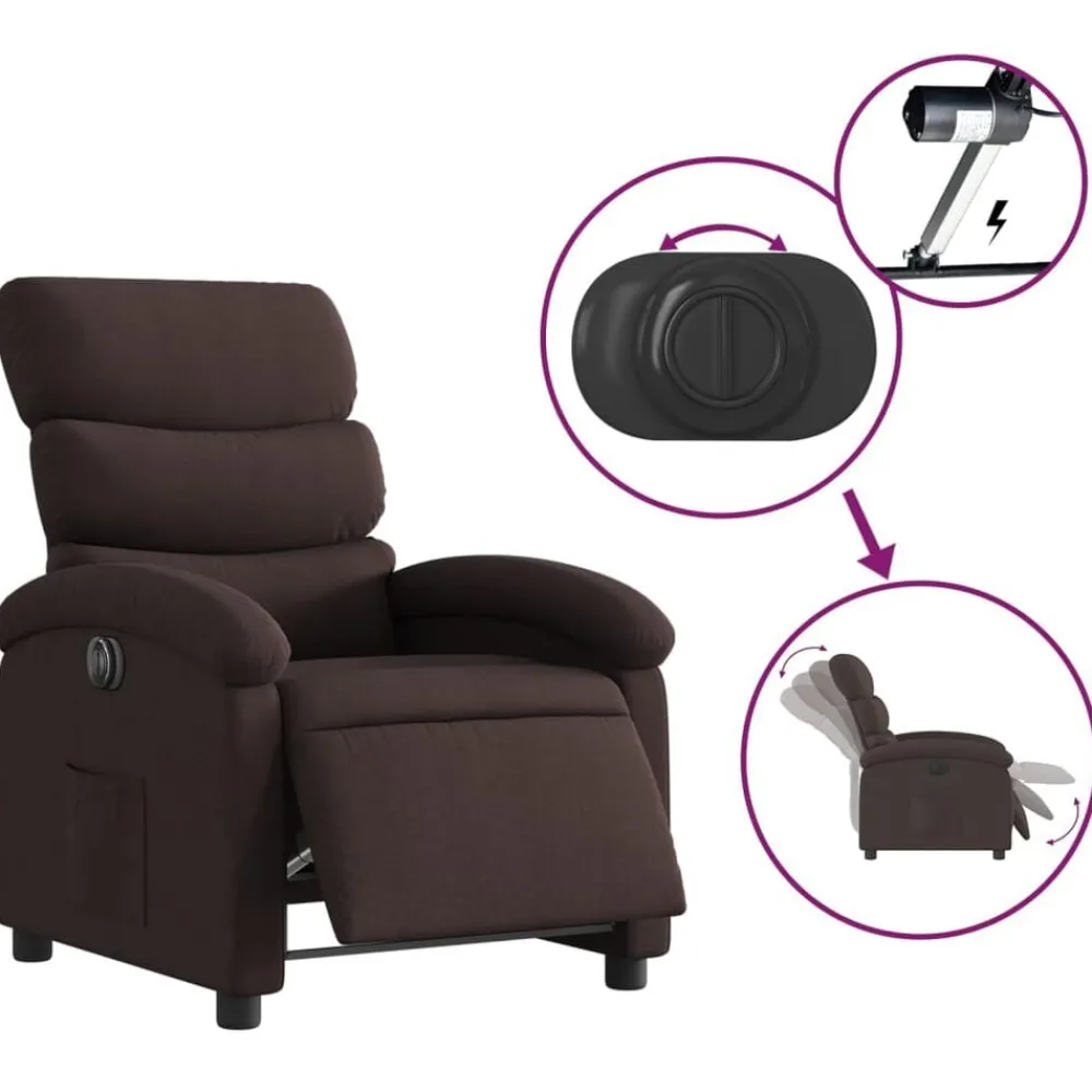 vidaXL Sillas-Sillón reclinable eléctrico tela marrón oscuro