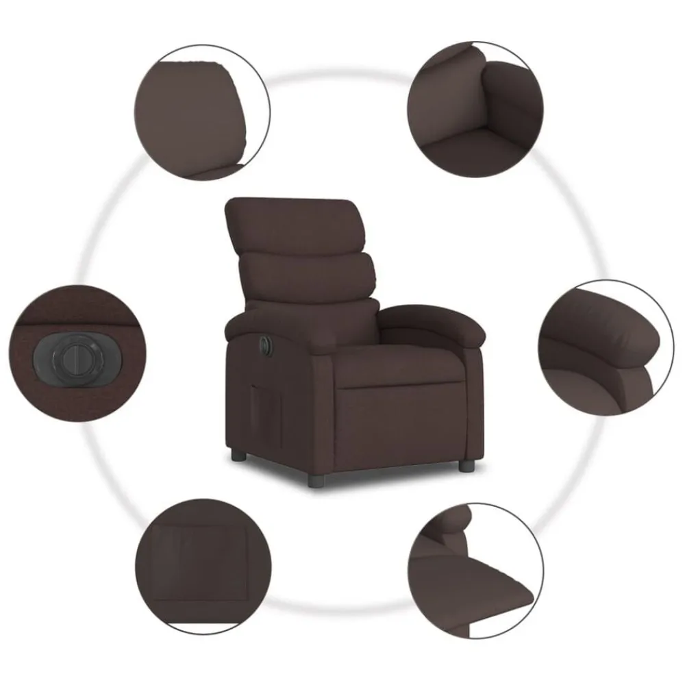 vidaXL Sillas-Sillón reclinable eléctrico tela marrón oscuro