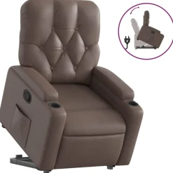 vidaXL Sillas-Sillón reclinable elevable cuero sintético marrón