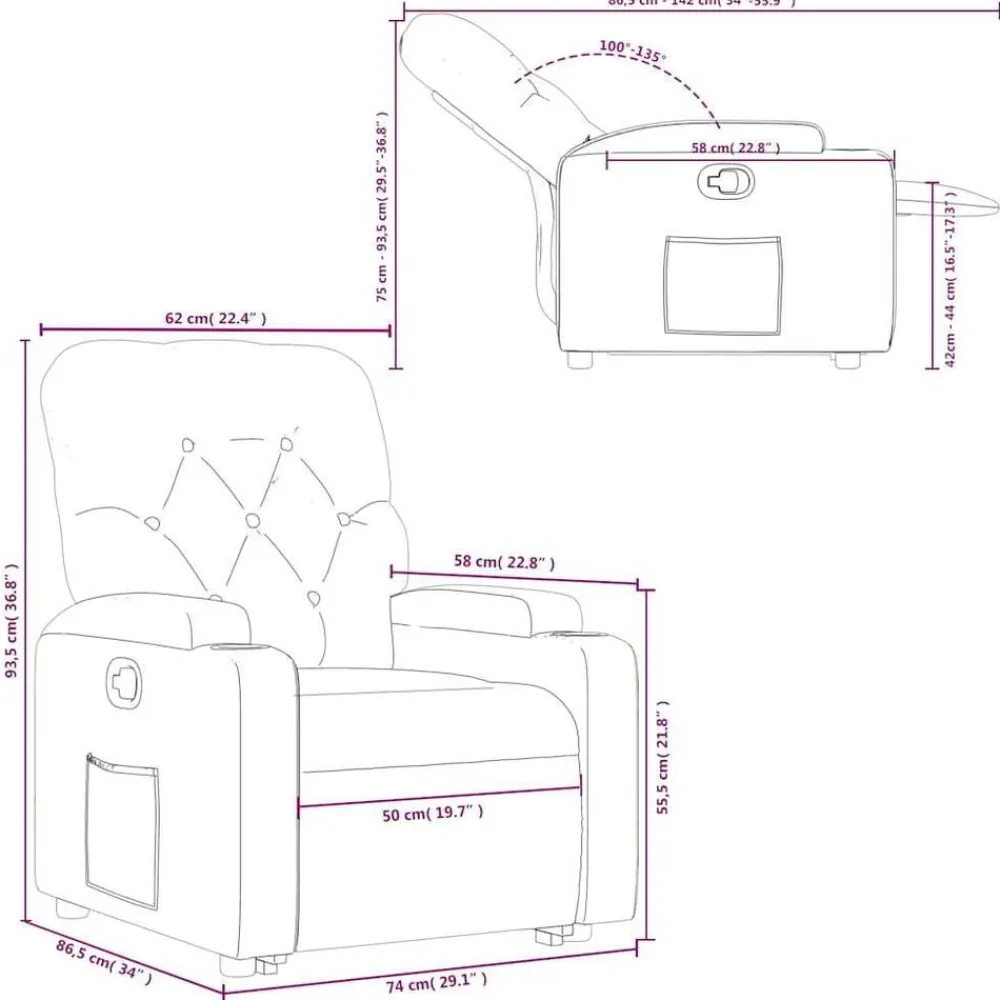 vidaXL Sillas-Sillón reclinable elevable cuero artificial