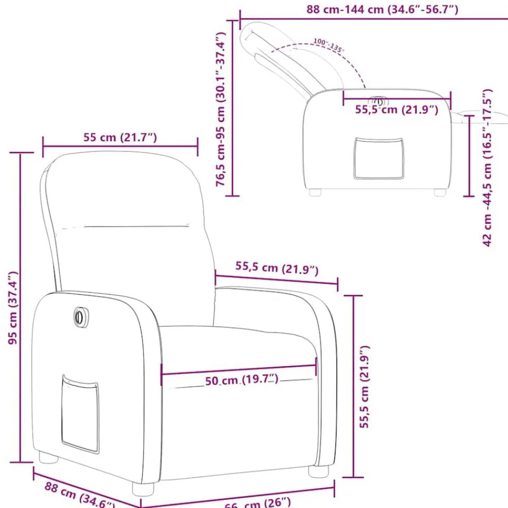 vidaXL Sillón reclinable eléctrico tela rojo tinto Rojo vino tinto New