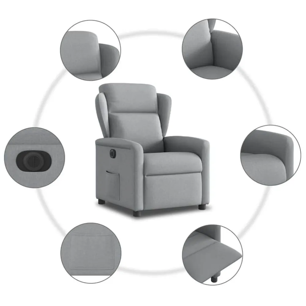 vidaXL Sillón reclinable eléctrico tela Gris claro Discount