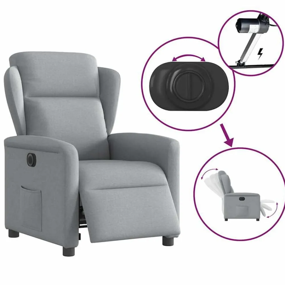vidaXL Sillón reclinable eléctrico tela Gris claro Discount
