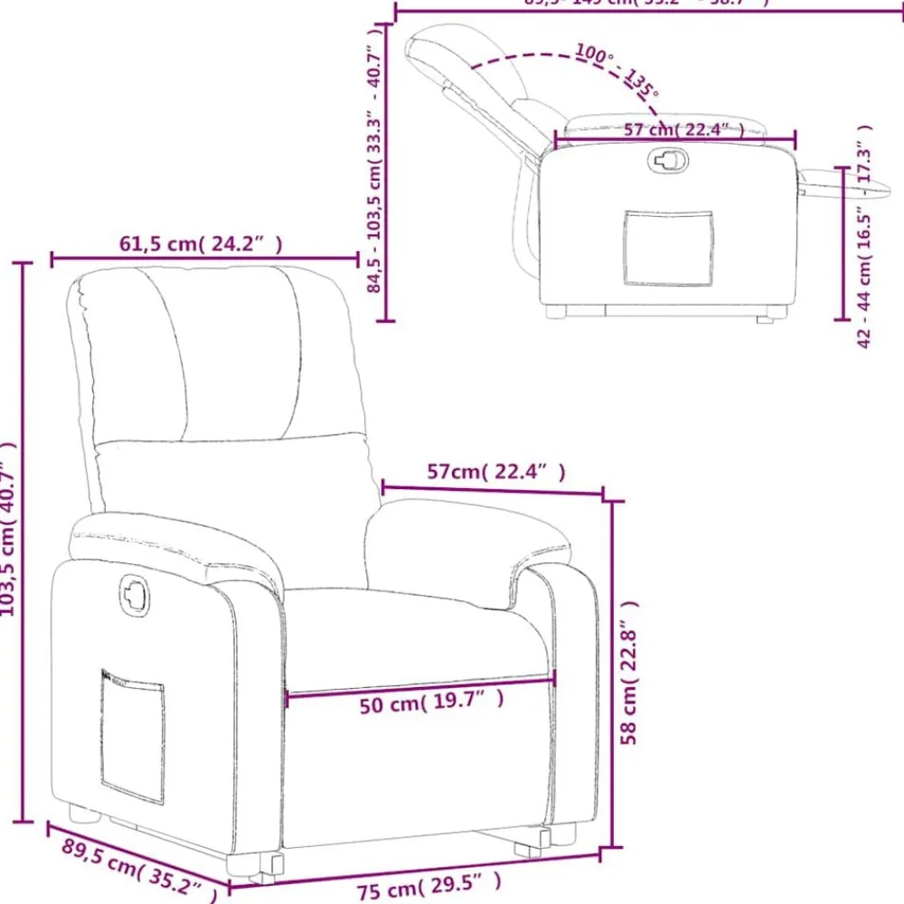 vidaXL Sillas-Sillón reclinable elevable tela de microfibra color