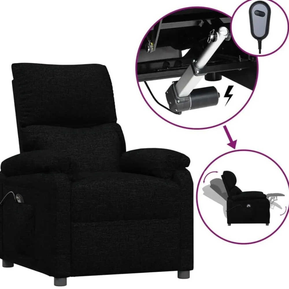 vidaXL Sillón reclinable eléctrico de tela Negro Outlet