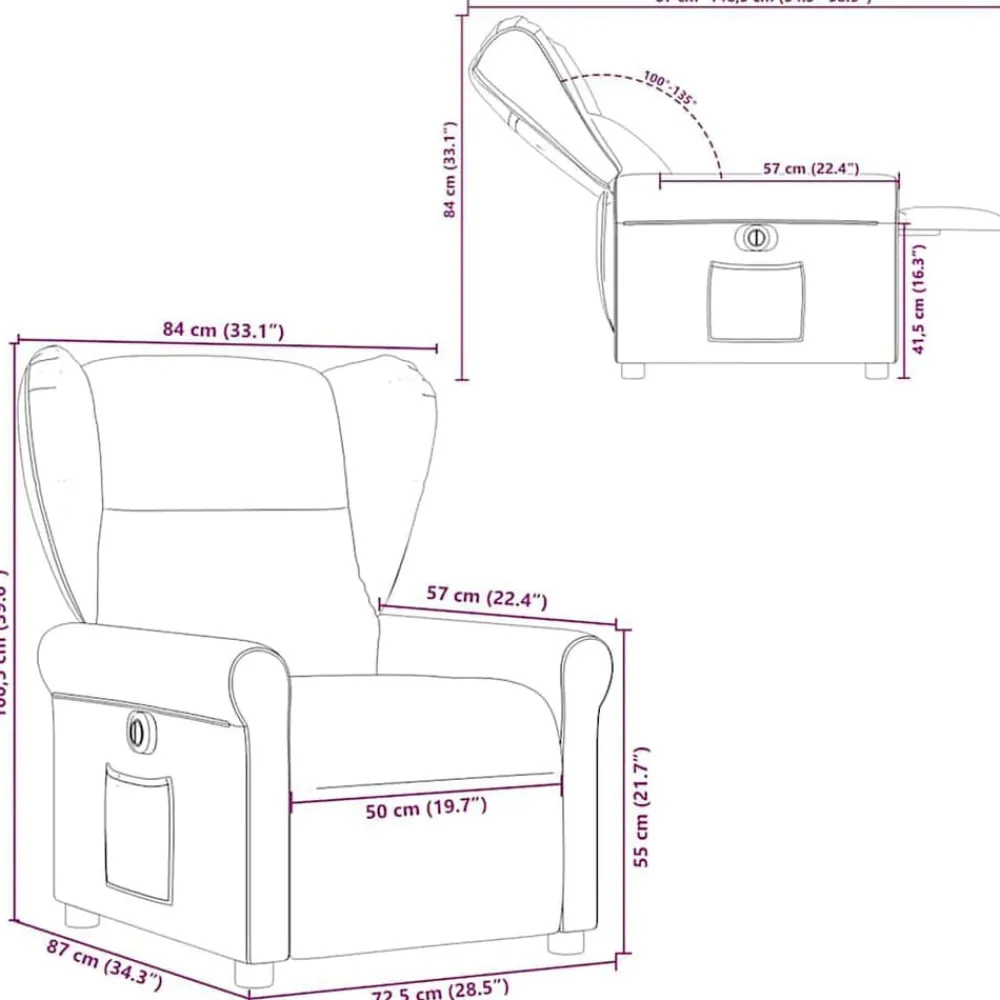 vidaXL Sillón reclinable eléctrico de tela marrón Marrón