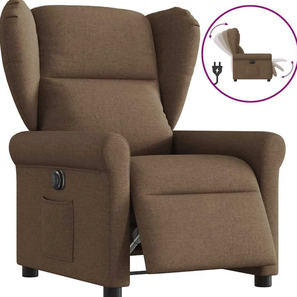 vidaXL Sillón reclinable eléctrico de tela marrón Marrón